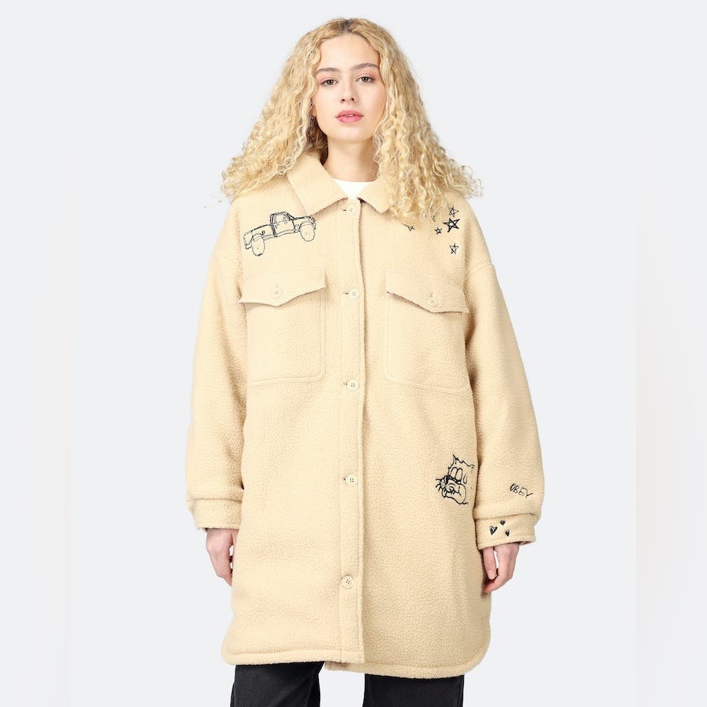 Obey Cream Sherpa Jacket with Embroidered Detail - Picture 7 of 16